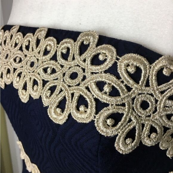 Lilly Pulitzer Betsey Navy and Gold Jacquard Strapless Dress Size 2 - Picture 10 of 16